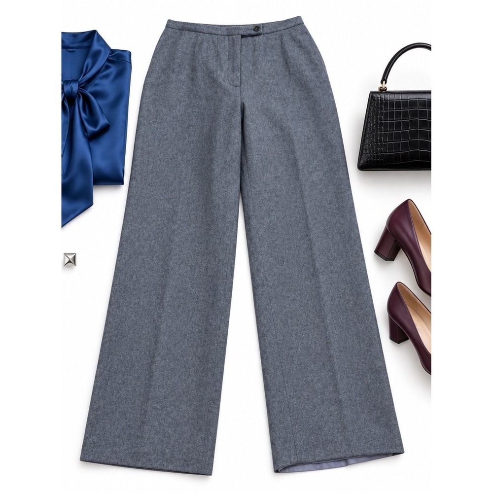 Herman Geist Women's 6P Gray 100% Wool Wide Leg Fully Lined Petite Work Trousers